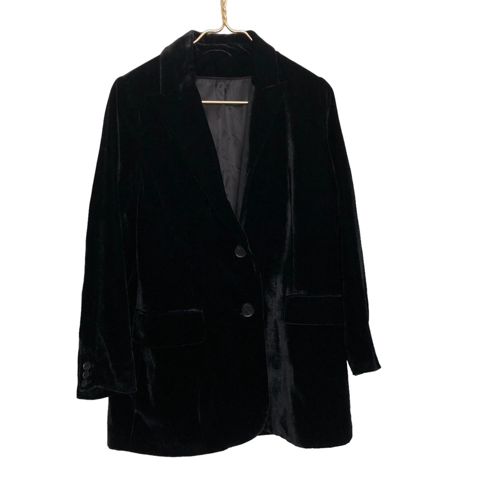 Cos Blazer Womens 4 Black Velvet 2-Button Jacket Longsleeve